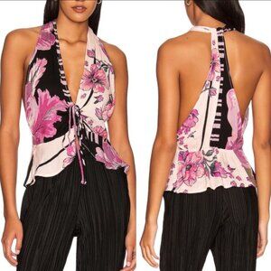 Free People Hot Tropics Tank Floral Halter Top in Dark Combo, S